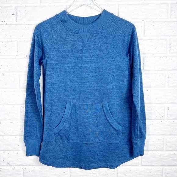 TITLE NINE Jewel Blue Long Raglan Sleeve Crewneck Shirt Kangaroo Pocket XS - Picture 1 of 6